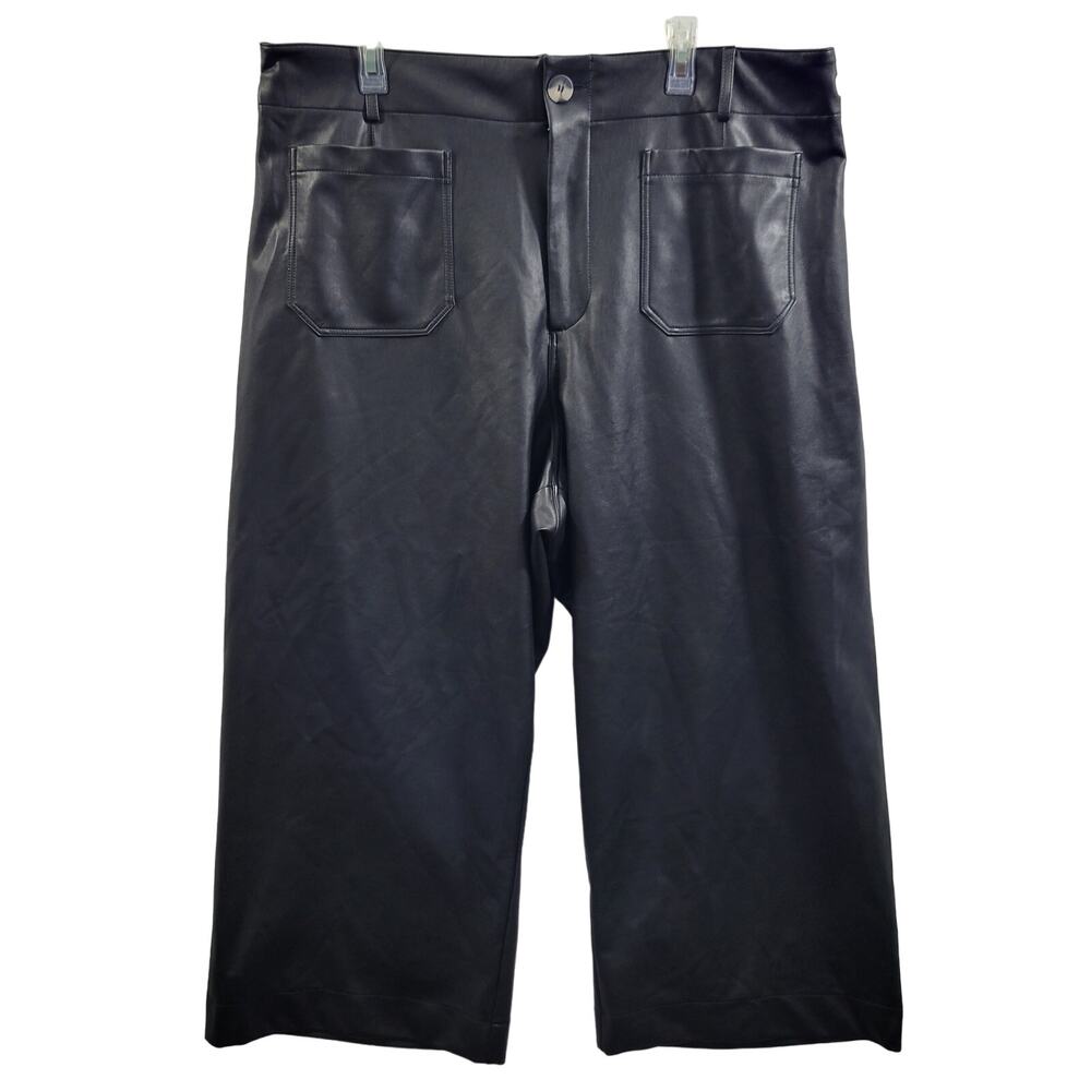 Maeve By Anthropologie Black Faux Leather Capris The Collette Size 24"  92424-95